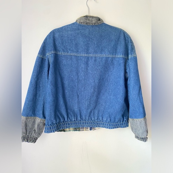 Vintage Denim Jacket Women’s Small Reversible Blanket Lined Flannel Patchwork - Picture 2 of 9